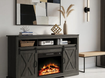Electric Fireplace Insert Heater With Multicolor Flames, Remote Control - Black