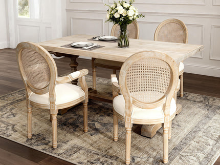French Vintage Upholstered Fabric Dining Armchair (Set of 2) - Beige