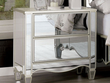 Nightstand With Mirror Panels - Silver