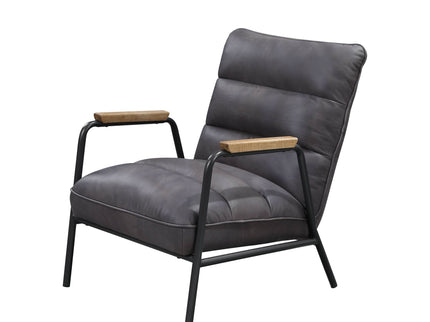 Nignu - Top Grain Leather Matt Iron Accent Chair - Gray