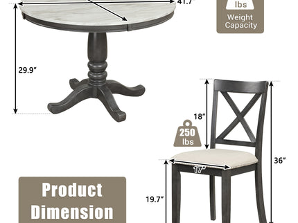 5 Pieces Dining Table And Chairs Set For 4 Persons, Kitchen Room Solid Wood Table With 4 Chairs