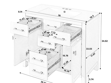 Bathroom Vanity With Sink Combo Set, Modern Bathroom Cabinet With 4 Drawers