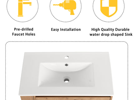 Modern Wall Mounted Bathroom Vanity With Ceramic Sink And Storage Rack, 2 Soft Close Drawers