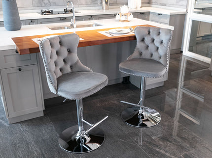 Swivel Barstools Adjusatble Seat Height From 25-33", Modern Upholstered Base Bar Stools With Backs Comfortable Tufted For Home Pub And Kitchen Island (Set of 2)