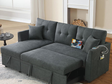 Sectional Sofa Bed L Shaped Sofa Couch Bed With USB Port, Reversible Chaise With Storage