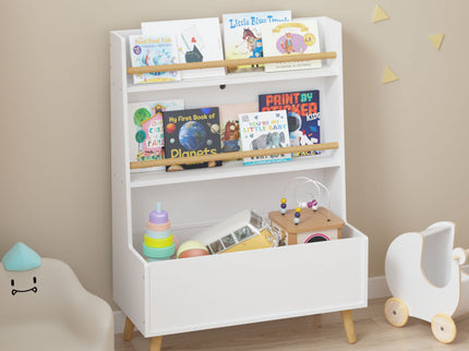 Bookshelf , Book Organizer With Toy Storage - White