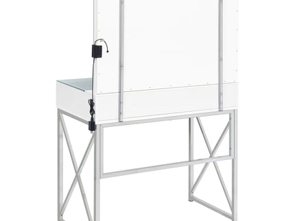 Hamlin - Makeup Vanity Table With Lighted Mirror And Padded Stool - White