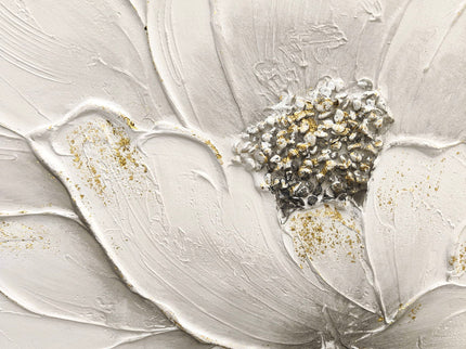 Lotus Flower Canvas Wall Art, Hand Painted Textured Floral Painting - Antique White