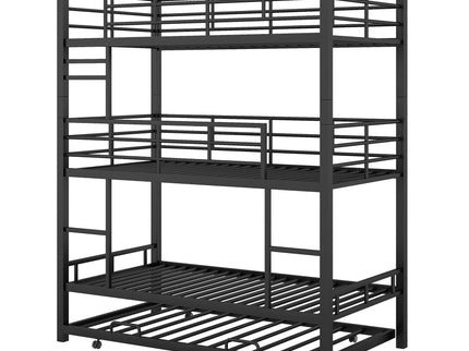 Triple Bunk Bed With Trundle, Heavy Duty Steel Construction