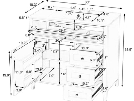 Bathroom Vanity With Sink, Cabinet With 3 Drawers And Adjustable Shelf