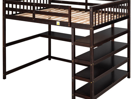 Loft Bed With Storage Shelves And Under Bed Desk