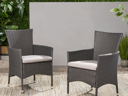 Dimensional Outdoor Dining Chair With Cushion Seat And Iron Frame (Set of 2)