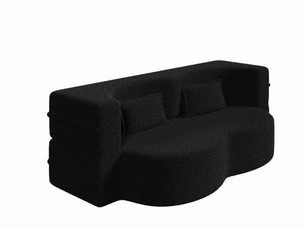 Modern Floor Sofa, With 2 Pillows, Convertible Teddy Fabric Foam Filled Bed