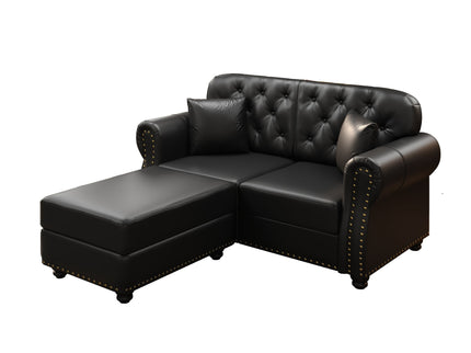 Upholstered Sofa With Nailhead Trim, Rolled Armrests With Ottoman
