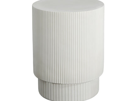 Handmade Side Table With Ribbed Design For Indoor And Outdoor Use - White
