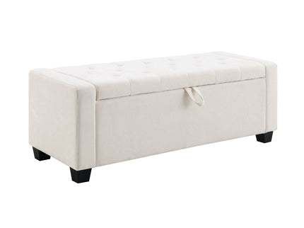 Upholstered Storage Ottoman Bench With Button Tufting And Safety Hinge