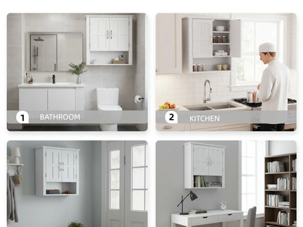 Multi Functional Wall Mounted Cabinet With Adjustable Shelves For Bathroom