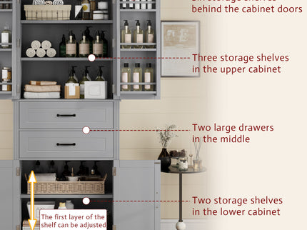 Multi Functional Storage Cabinet With Adjustable Shelves, 2 Drawers, Door Shelves