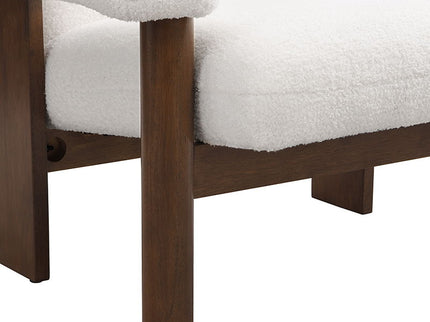 Modern Accent Chair With Ottoman, Mid Century Lounge Chair With Footrest, Comfy Fabric Armchair Upholstered Set With Solid Wood Frame For Living Room - White