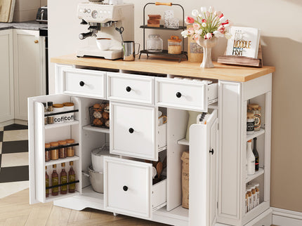 Sideboard Buffet Cabinet With 5 Drawers, 2 Cabinets, Adjustable Shelves