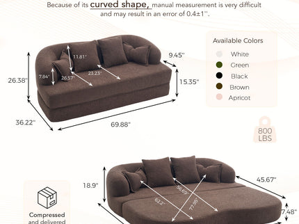 Foldable Sofa Bed, Boneless Couch Convertible Sleeper With 4 Pillows