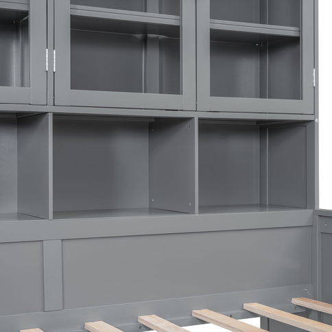 Daybed With Glass Door Storage Cabinets, Built In LED Lighting And Shelves