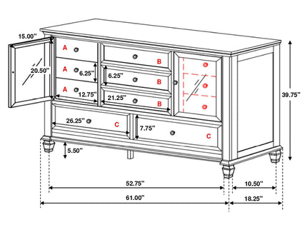 Dennis - 11 Drawer Dresser - Cream White