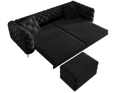 3 In 1 Convertible Sleeper, Deep Seat Pull Out Sofa Bed, Button Tufted