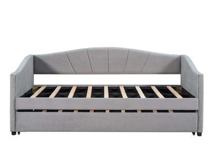 Upholstered Daybed Sofa Bed With Trundle Bed And Wood Slat
