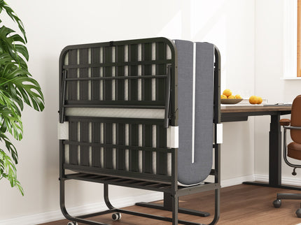 Twin Extra Long Folding Bed For Tall People, Heavy-Duty Rollaway Guest With Memory Foam Mattress - Black