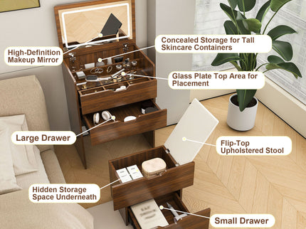 Vanity Desk With Lighted Mirror & Stool