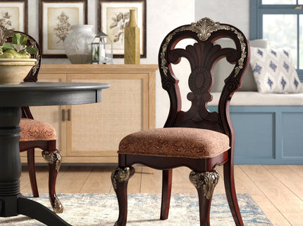 Elegant Style Beautiful Side Chairs 2 Piece Set Cherry With Tipping Fabric Upholstered Traditional Dining Furniture - Cherry