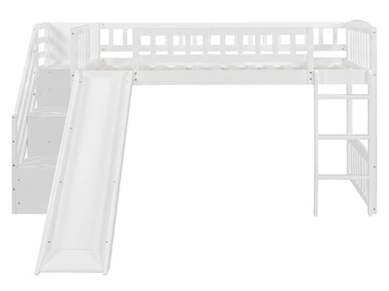 Loft Stairway Bed With 2 Drawers, Convertible Ladder And Slide