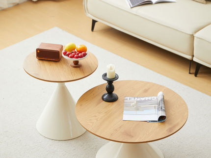 Round Coffee Table - Brown / White