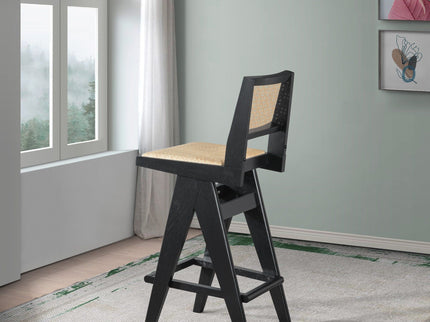 Keira - Bar Stool (Set of 2) - Black / Rattan
