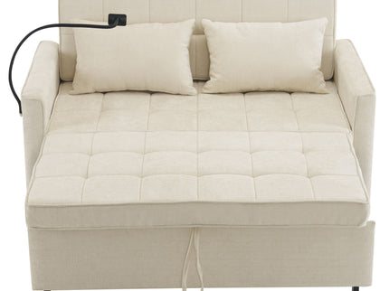 Pull-Out Sleeper Sofa With Reversible Backrest Cushion, Side Pockets, 2 USB Ports And A Phone Holder For Living Room