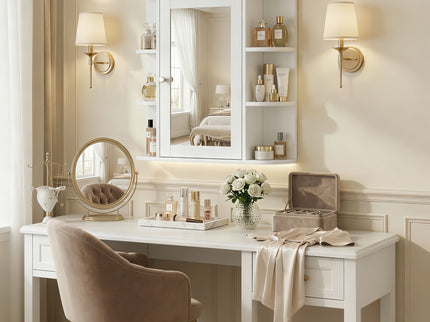 Bathroom Wall Storage Cabinet With Mirror And Adjustable Shelf, 6 Open Shelves