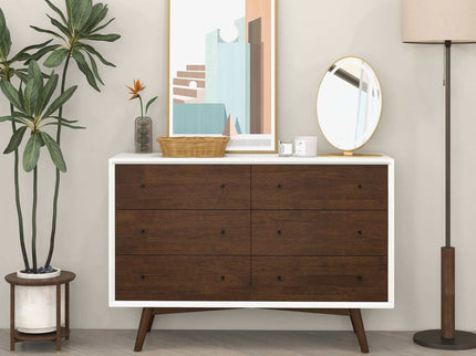 Dresser 6 Drawer - Dark Brown / White