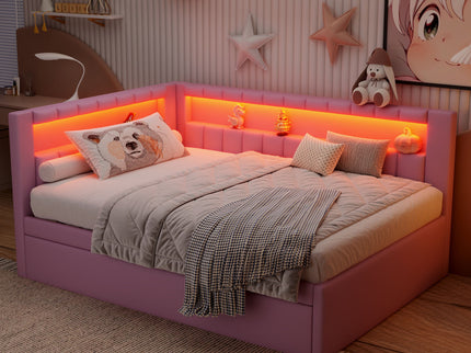 Upholstered Platform Bed With USB Ports And LED Belt