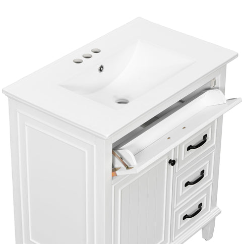 Bathroom Vanity With Sink Top, Flip Drawers, Adjustable Shelf