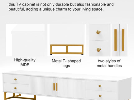 TV Media Console Table, TV Stand With Storage For Living Room - White