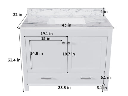 43" Bathroom Vanity Multi Functional Cabinet - White