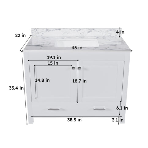43" Bathroom Vanity Multi Functional Cabinet - White