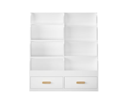 Bookshelf With 2 Storage Drawers, Front Facing Bookcase And Toy Organizer, Multi Tier Reading Shelf - White