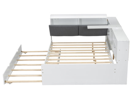 Platform Bed With Trundle, Shelves, And Storage Headboard