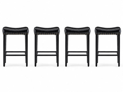 Bar Stool With Brass Nailhead Trim (Set of 2) - Black