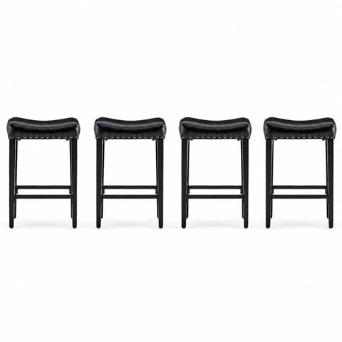 Bar Stool With Brass Nailhead Trim (Set of 2) - Black