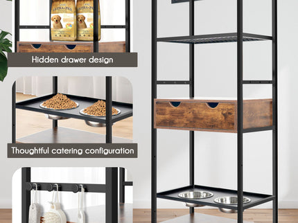 Dog Feeding Station, 3 Height Adjustable Raised Dog Bowls, Dog Feeder Station For Large Medium Dogs Cats, Dog Storage With Shelves - Black / Dark Brown