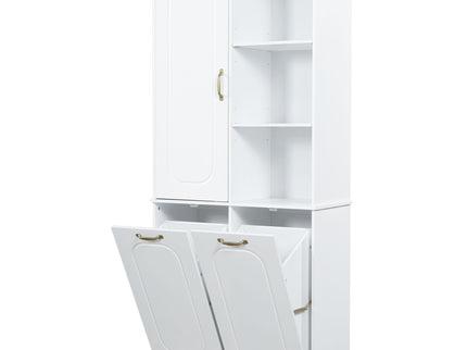 Freestanding Tall Storage Cabinet With 2 Tilt Out Hampers