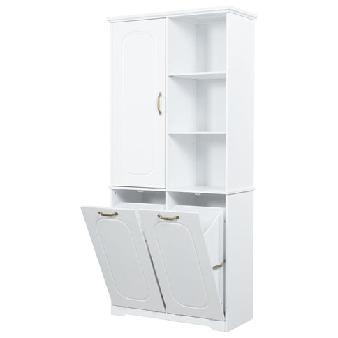 Freestanding Tall Storage Cabinet With 2 Tilt Out Hampers